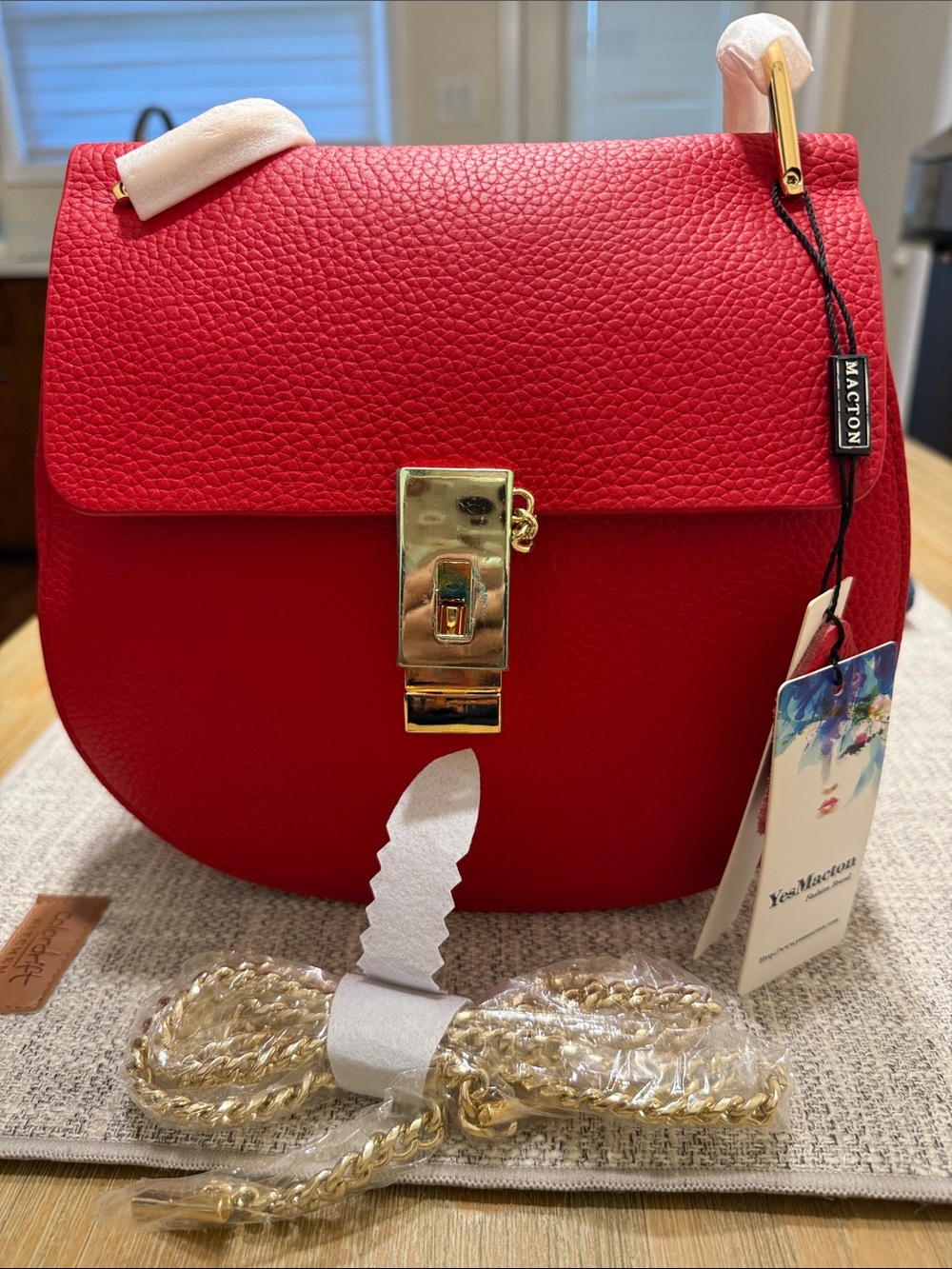 Red Leather Crossbody Bag with Gold Hardware -